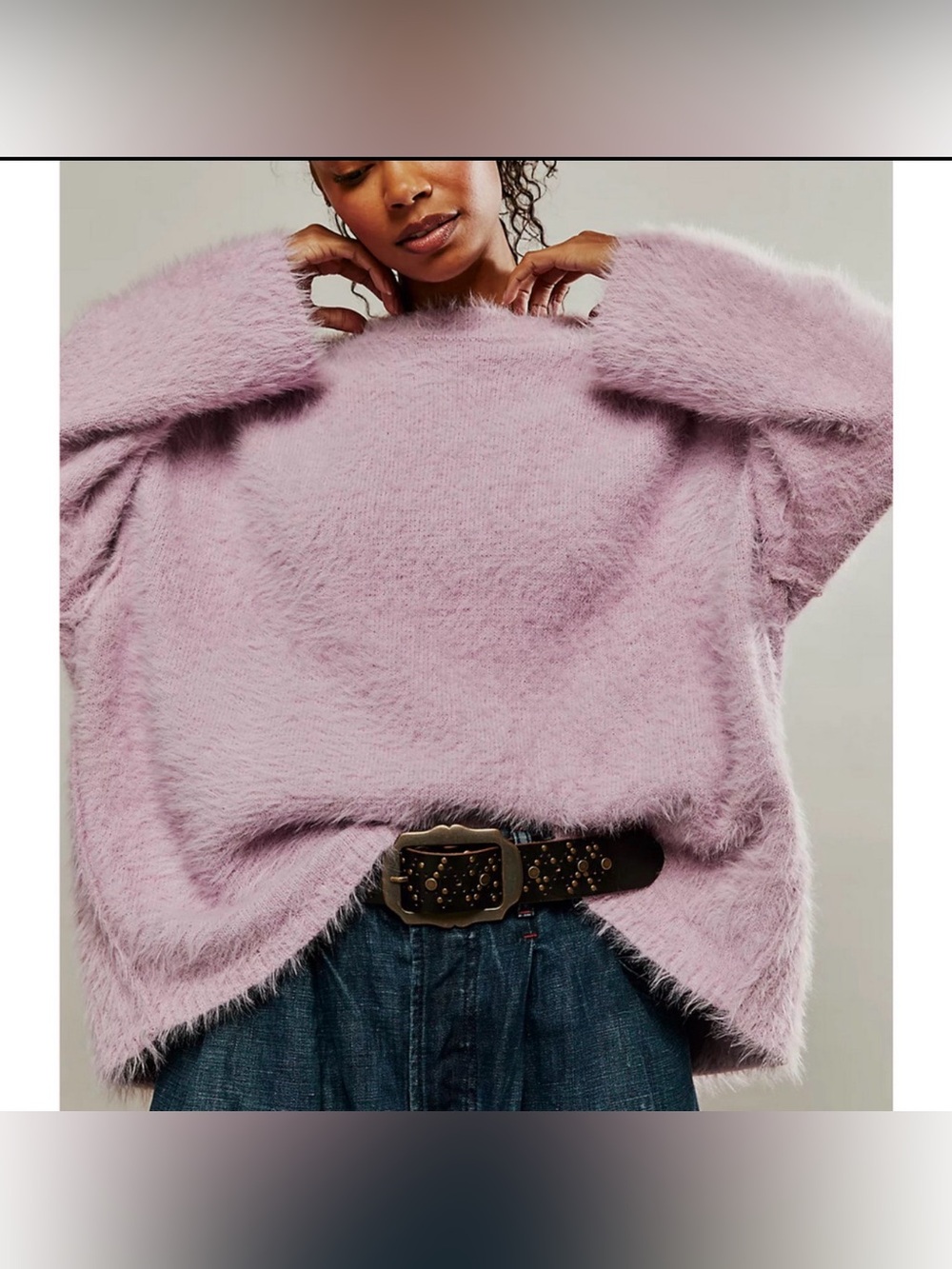 FREE PEOPLE FRAGRANT LILAC PURPLE HARRISON BUNNY CREW FUZZY SOFT SWEATER SZ S